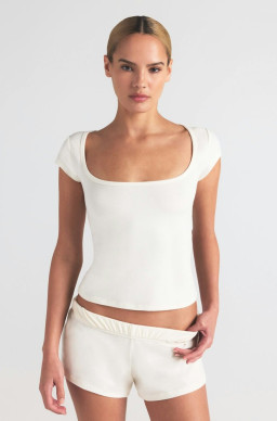 Skims Scoop Neck Cotton Blend Jersey T-Shirt