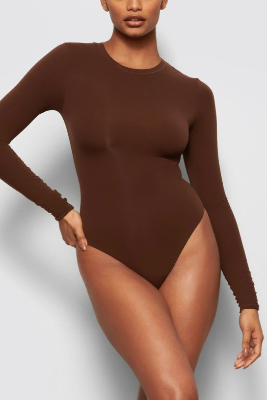 Skims Fits Everybody Long Sleeve Crew Neck Bodysuit